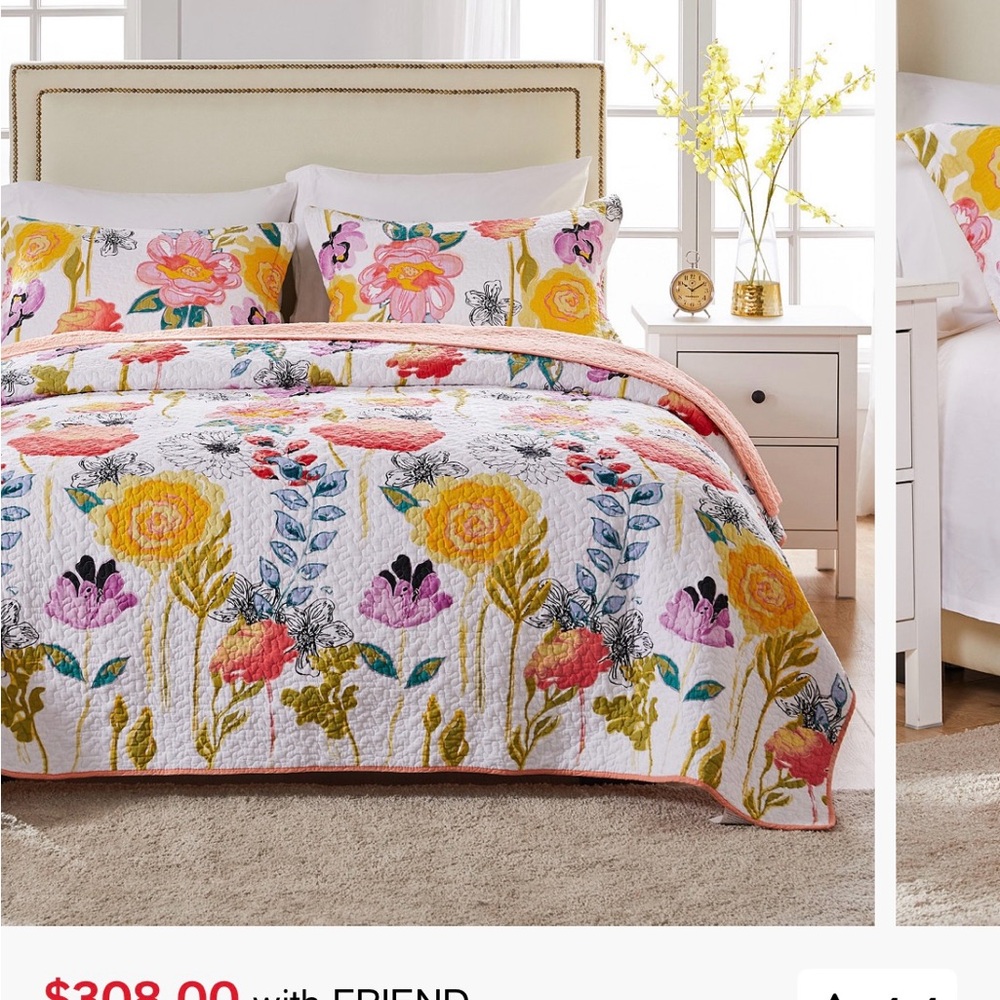 Pink and Yellow Floral Quilt Set with Vibrant Design